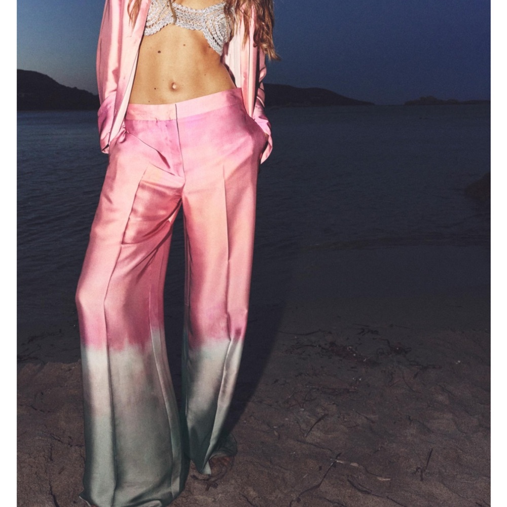 Pink and Blue Tie Dye Print Women's Pants
